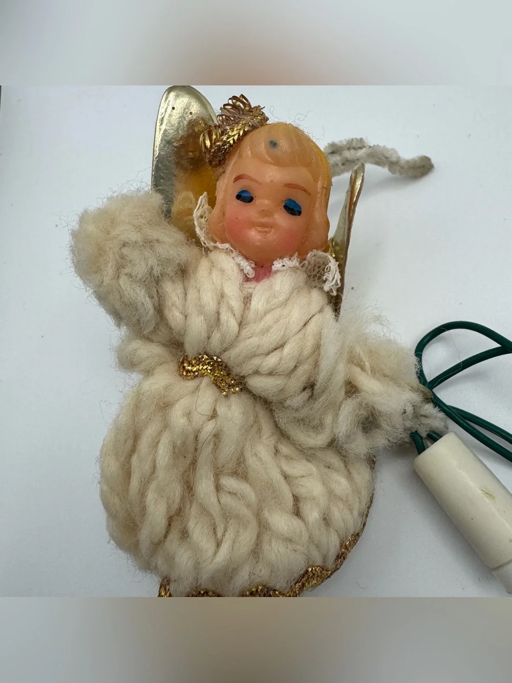 Vintage Made in Japan Angel Christmas String Lights Spun Yarn Rubber Doll Head